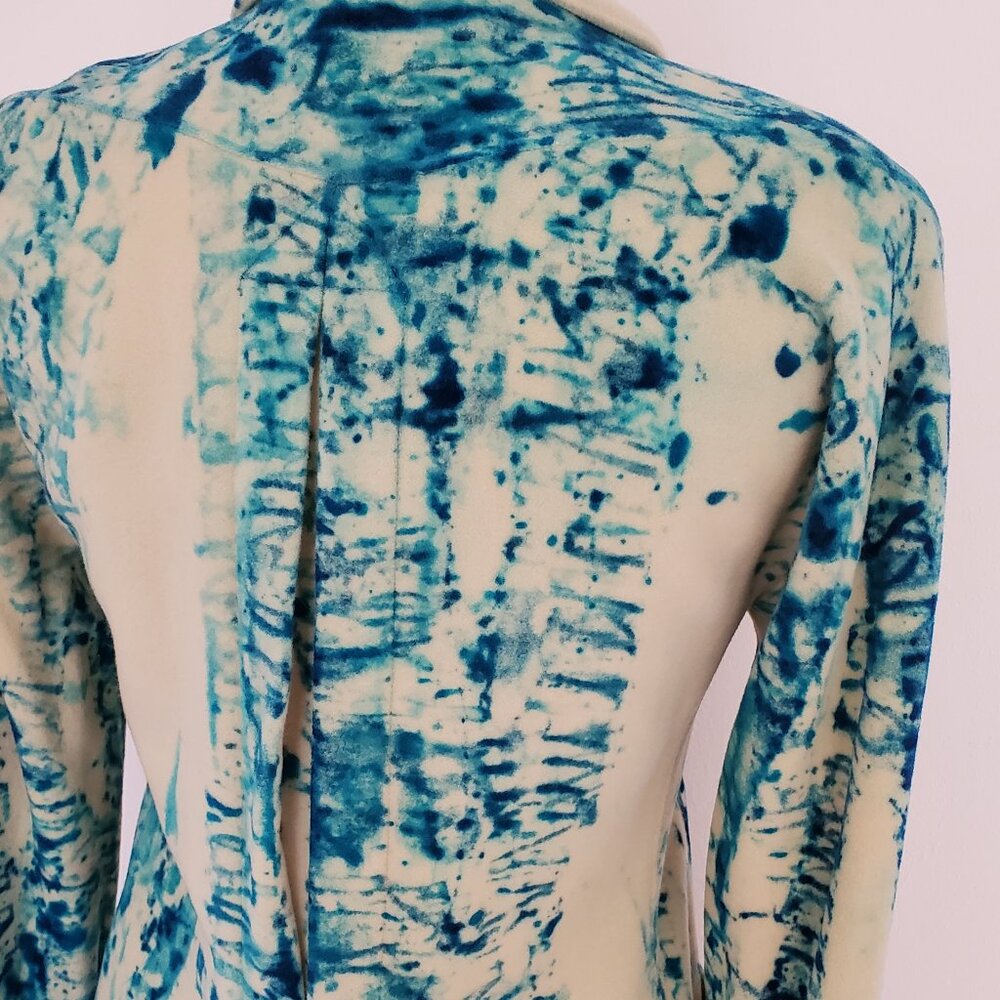 Escada 34 wool silk jacket coat blazer blue purple white ivory dyed small 4 6 8